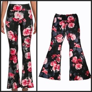 NoBo Black Red Floral Flared Pants